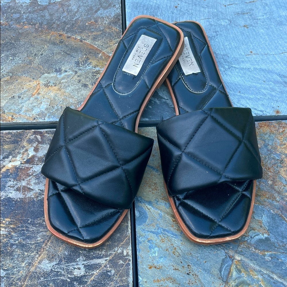 Steven New York 7  Black Quilted Slide Sandals